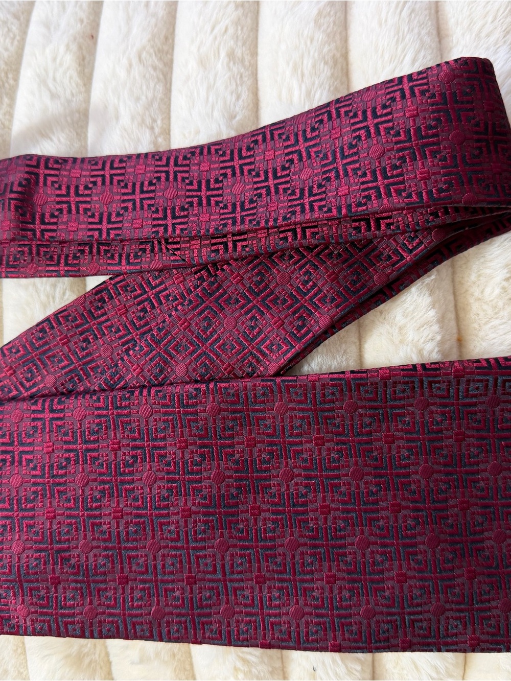 Kiton - Burgundy and Black Geometric Silk Tie